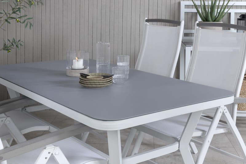 Virya Matgrupp Utomhus 160cm + 4 Albany Positionsstolar - Vit/Grå - Utemöbler & utemiljö - Utegrupp - Matgrupp utomhus