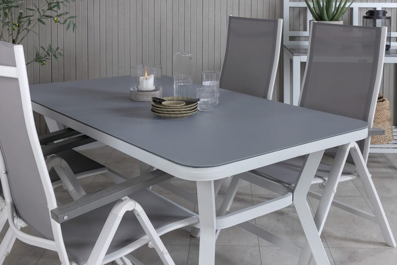 Virya Matgrupp Utomhus 160cm + 4 Albany Positionsstolar - Vit - Utemöbler & utemiljö - Utegrupp - Matgrupp utomhus