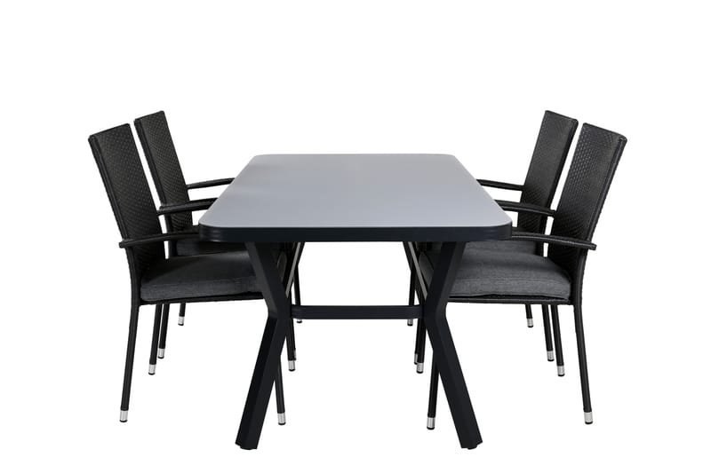 Virya Matgrupp Utomhus 160cm + 4 Anna Matstolar - Svart/Grå - Utemöbler & utemiljö - Utegrupp - Matgrupp utomhus