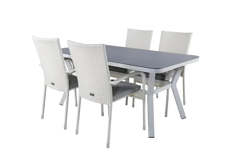 Virya Matgrupp Utomhus 160cm + 4 Anna Matstolar - Vit/Grå - Utemöbler & utemiljö - Utegrupp - Matgrupp utomhus