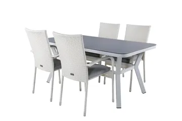Virya Matgrupp Utomhus 160cm + 4 Anna Matstolar - Vit/Grå - Utemöbler & utemiljö - Utegrupp - Matgrupp utomhus