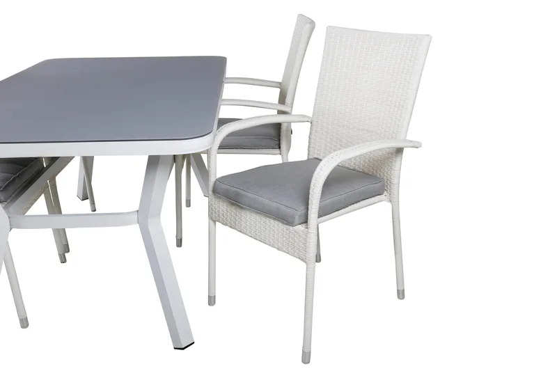 Virya Matgrupp Utomhus 160cm + 4 Anna Matstolar - Vit/Grå - Utemöbler & utemiljö - Utegrupp - Matgrupp utomhus