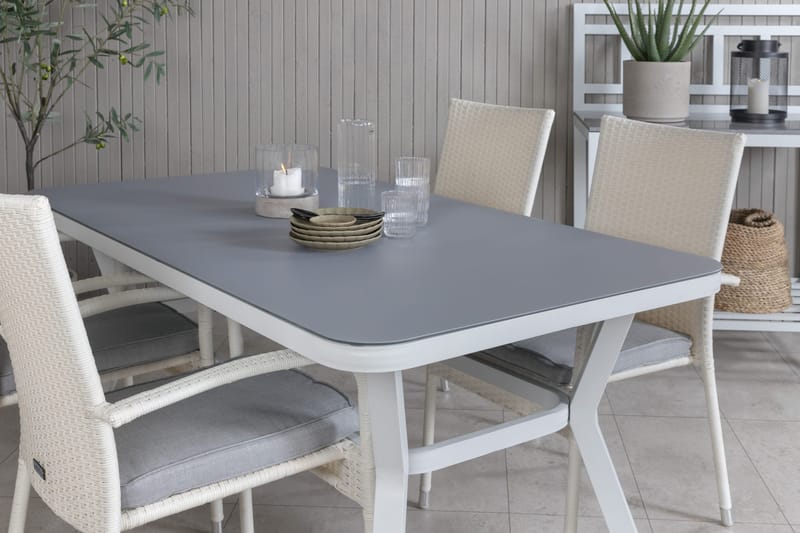 Virya Matgrupp Utomhus 160cm + 4 Anna Matstolar - Vit/Grå - Utemöbler & utemiljö - Utegrupp - Matgrupp utomhus
