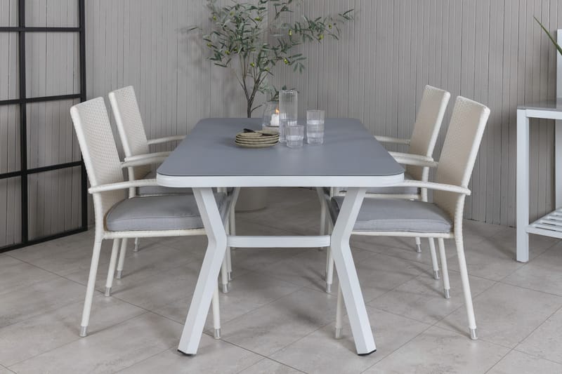 Virya Matgrupp Utomhus 160cm + 4 Anna Matstolar - Vit/Grå - Utemöbler & utemiljö - Utegrupp - Matgrupp utomhus