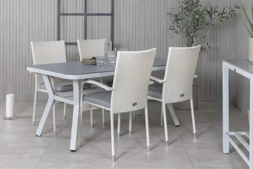 Virya Matgrupp Utomhus 160cm + 4 Anna Matstolar - Vit/Grå - Utemöbler & utemiljö - Utegrupp - Matgrupp utomhus