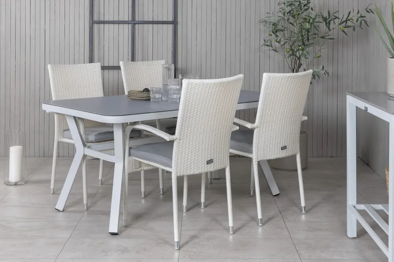Virya Matgrupp Utomhus 160cm + 4 Anna Matstolar - Vit/Grå - Utemöbler & utemiljö - Utegrupp - Matgrupp utomhus