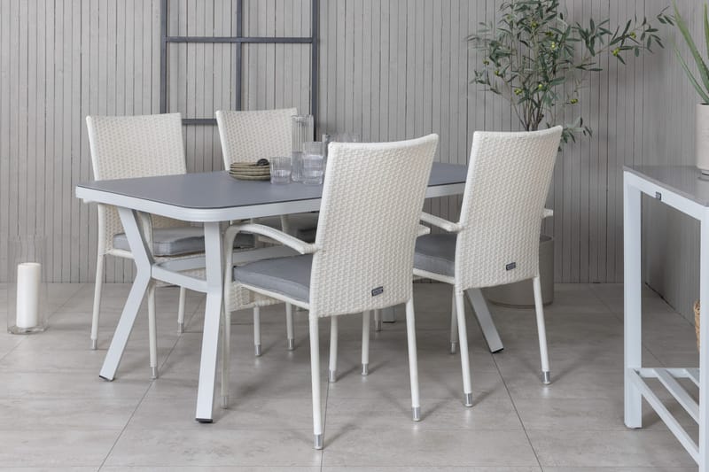 Virya Matgrupp Utomhus 160cm + 4 Anna Matstolar - Vit/Grå - Utemöbler & utemiljö - Utegrupp - Matgrupp utomhus