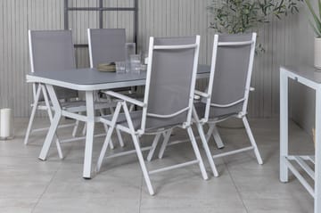 Virya Matgrupp Utomhus 160cm + 4 Break Positionsstolar - Vit/Grå - Utemöbler & utemiljö - Utegrupp - Matgrupp utomhus