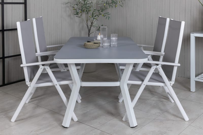 Virya Matgrupp Utomhus 160cm + 4 Break Positionsstolar - Vit/Grå - Utemöbler & utemiljö - Utegrupp - Matgrupp utomhus