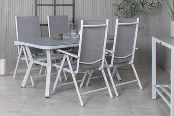 Virya Matgrupp Utomhus 160cm + 4 Break Positionsstolar - Vit/Grå - Utemöbler & utemiljö - Utegrupp - Matgrupp utomhus