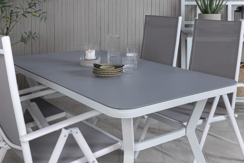 Virya Matgrupp Utomhus 160cm + 4 Break Positionsstolar - Vit/Grå - Utemöbler & utemiljö - Utegrupp - Matgrupp utomhus