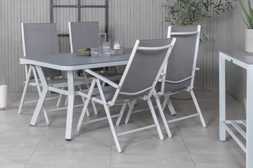 Virya Matgrupp Utomhus 160cm + 4 Break Positionsstolar - Vit/Grå - Utemöbler & utemiljö - Utegrupp - Matgrupp utomhus