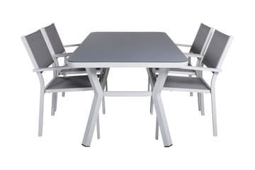 Virya Matgrupp Utomhus 160cm + 4 Copacabana Stapelbara Matstolar - Vit/Grå - Utemöbler & utemiljö - Utegrupp - Matgrupp utomhus
