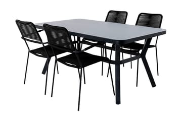 Virya Matgrupp Utomhus 160cm + 4 Lindos Karmstolar - Svart/Natur - Utemöbler & utemiljö - Utegrupp - Matgrupp utomhus