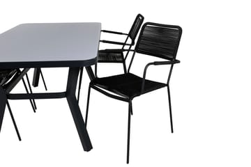 Virya Matgrupp Utomhus 160cm + 4 Lindos Karmstolar - Svart/Natur - Utemöbler & utemiljö - Utegrupp - Matgrupp utomhus