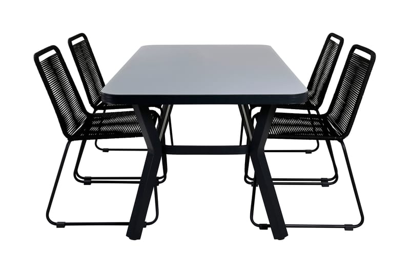 Virya Matgrupp Utomhus 160cm + 4 Lindos Stapelbara Matstolar - Vit - Utemöbler & utemiljö - Utegrupp - Matgrupp utomhus