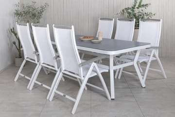 Virya Matgrupp Utomhus 200cm + 6 Albany Positionsstolar - Vit/Grå - Utemöbler & utemiljö - Utegrupp - Matgrupp utomhus
