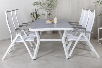 Virya Matgrupp Utomhus 200cm + 6 Albany Positionsstolar - Vit/Grå - Utemöbler & utemiljö - Utegrupp - Matgrupp utomhus