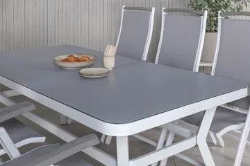 Virya Matgrupp Utomhus 200cm + 6 Albany Positionsstolar - Vit/Grå - Utemöbler & utemiljö - Utegrupp - Matgrupp utomhus