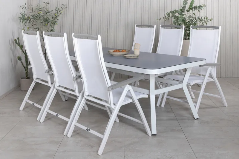 Virya Matgrupp Utomhus 200cm + 6 Albany Positionsstolar - Vit/Grå - Utemöbler & utemiljö - Utegrupp - Matgrupp utomhus