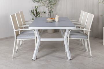 Virya Matgrupp Utomhus 200cm + 6 Anna Matstolar - Vit/Grå - Utemöbler & utemiljö - Utegrupp - Matgrupp utomhus