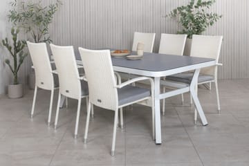 Virya Matgrupp Utomhus 200cm + 6 Anna Matstolar - Vit/Grå - Utemöbler & utemiljö - Utegrupp - Matgrupp utomhus