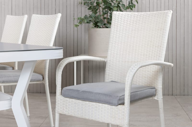 Virya Matgrupp Utomhus 200cm + 6 Anna Matstolar - Vit/Grå - Utemöbler & utemiljö - Utegrupp - Matgrupp utomhus