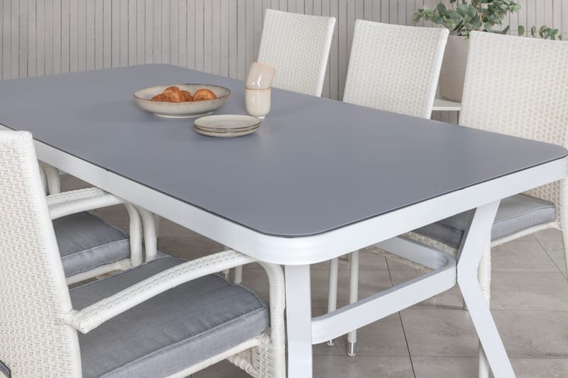 Virya Matgrupp Utomhus 200cm + 6 Anna Matstolar - Vit/Grå - Utemöbler & utemiljö - Utegrupp - Matgrupp utomhus