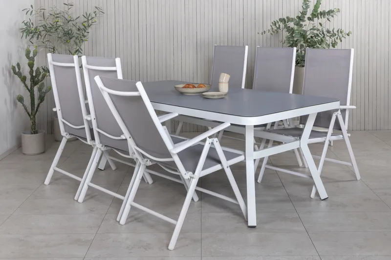 Virya Matgrupp Utomhus 200cm + 6 Break Positionsstolar - Vit/Grå - Utemöbler & utemiljö - Utegrupp - Matgrupp utomhus
