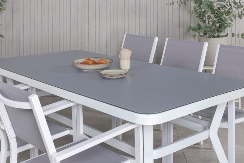 Virya Matgrupp Utomhus 200cm + 6 Copacabana Stapelbara Matstolar Utomhus Vit - Venture Home - Utemöbler & utemiljö - Utegrupp - Matgrupp utomhus