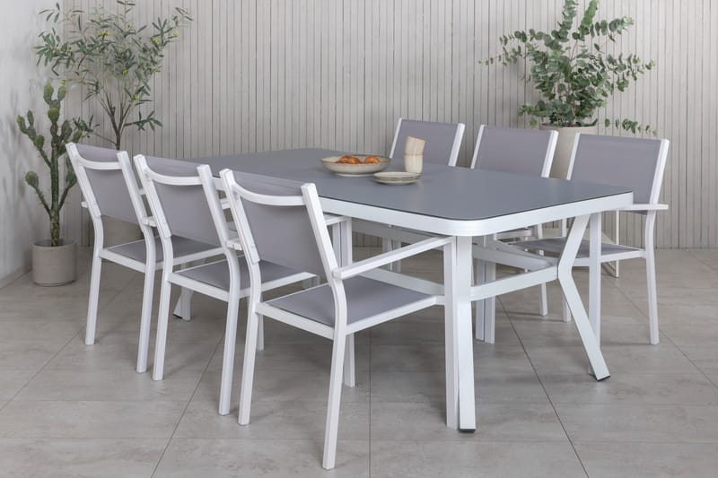 Virya Matgrupp Utomhus 200cm + 6 Copacabana Stapelbara Matstolar Utomhus Vit - Venture Home - Utemöbler & utemiljö - Utegrupp - Matgrupp utomhus