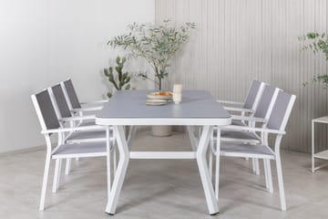 Virya Matgrupp Utomhus 200cm + 6 Copacabana Stapelbara Matstolar Utomhus Vit - Venture Home - Utemöbler & utemiljö - Utegrupp - Matgrupp utomhus
