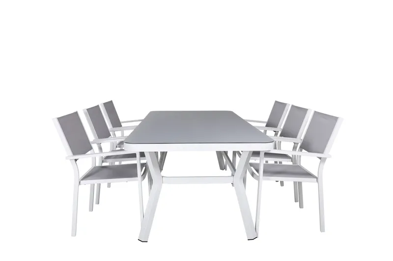 Virya Matgrupp Utomhus 200cm + 6 Copacabana Stapelbara Matstolar Utomhus Vit, Venture Home