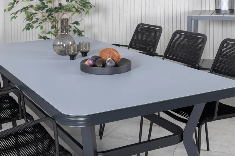 Virya Matgrupp Utomhus 200cm + 6 Lindos Karmstolar - Svart/Grå - Utemöbler & utemiljö - Utegrupp - Matgrupp utomhus