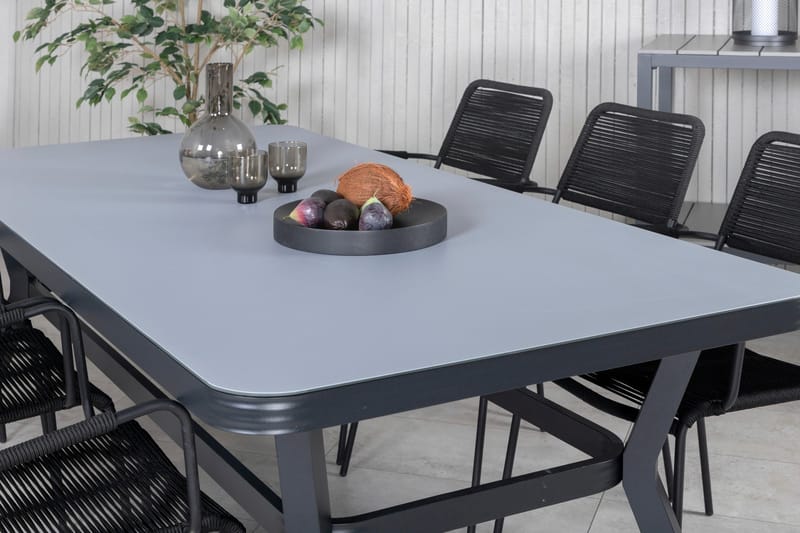 Virya Matgrupp Utomhus 200cm + 6 Lindos Karmstolar - Svart/Grå - Utemöbler & utemiljö - Utegrupp - Matgrupp utomhus