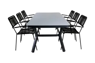 Virya Matgrupp Utomhus 200cm + 6 Lindos Karmstolar - Svart/Grå - Utemöbler & utemiljö - Utegrupp - Matgrupp utomhus
