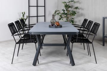Virya Matgrupp Utomhus 200cm + 6 Lindos Karmstolar - Svart/Grå - Utemöbler & utemiljö - Utegrupp - Matgrupp utomhus