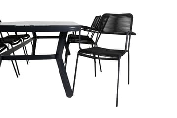 Virya Matgrupp Utomhus 200cm + 6 Lindos Karmstolar - Svart/Grå - Utemöbler & utemiljö - Utegrupp - Matgrupp utomhus