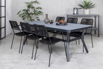 Virya Matgrupp Utomhus 200cm + 6 Lindos Karmstolar - Svart/Grå - Utemöbler & utemiljö - Utegrupp - Matgrupp utomhus