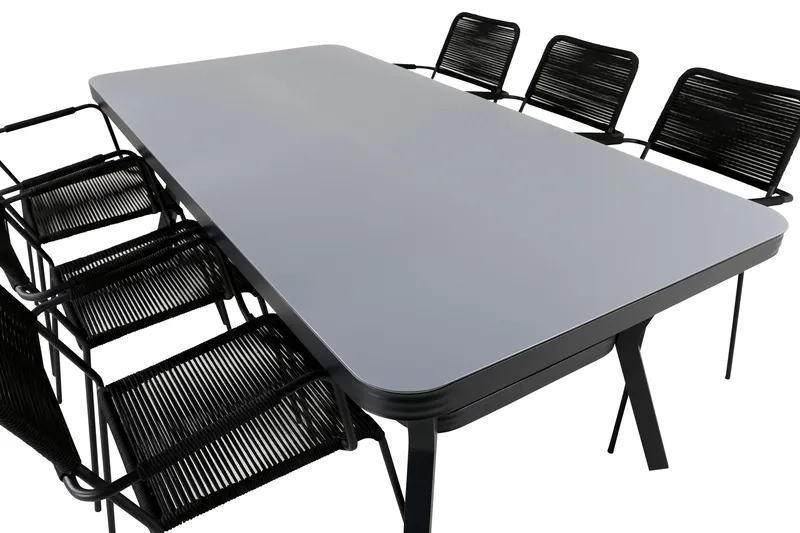 Virya Matgrupp Utomhus 200cm + 6 Lindos Karmstolar - Svart/Grå - Utemöbler & utemiljö - Utegrupp - Matgrupp utomhus