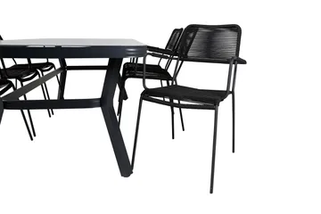 Virya Matgrupp Utomhus 200cm + 6 Lindos Karmstolar - Svart/Grå - Utemöbler & utemiljö - Utegrupp - Matgrupp utomhus
