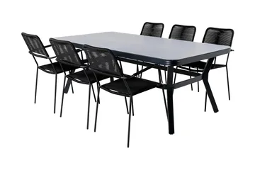 Virya Matgrupp Utomhus 200cm + 6 Lindos Karmstolar - Svart/Grå - Utemöbler & utemiljö - Utegrupp - Matgrupp utomhus
