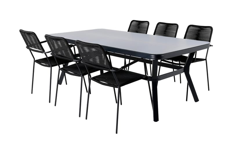 Virya Matgrupp Utomhus 200cm + 6 Lindos Karmstolar - Svart/Grå - Utemöbler & utemiljö - Utegrupp - Matgrupp utomhus