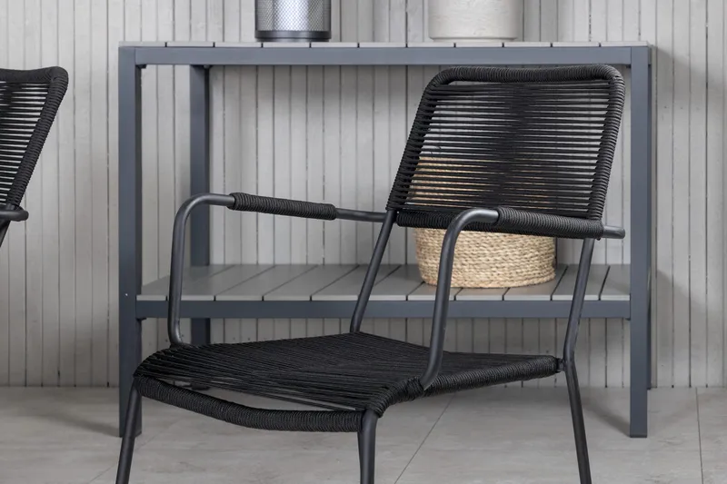 Virya Matgrupp Utomhus 200cm + 6 Lindos Karmstolar - Svart/Grå - Utemöbler & utemiljö - Utegrupp - Matgrupp utomhus