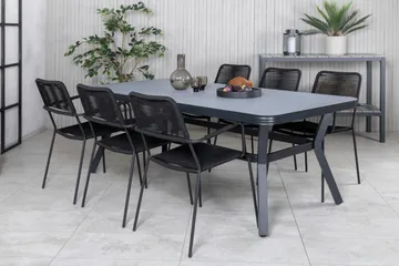 Virya Matgrupp Utomhus 200cm + 6 Lindos Karmstolar - Svart/Grå - Utemöbler & utemiljö - Utegrupp - Matgrupp utomhus