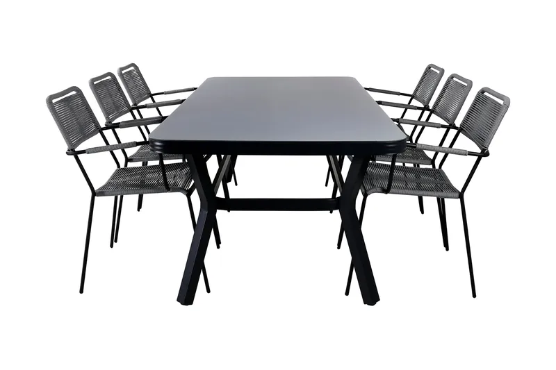 Virya Matgrupp Utomhus 200cm + 6 Lindos Karmstolar, Vit