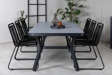 Virya Matgrupp Utomhus 200cm + 6 Lindos Stapelbara Matstolar - Brun/Vit - Utemöbler & utemiljö - Utegrupp - Matgrupp utomhus