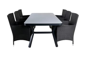 Virya Matgrupp Utomhus 200cm + 6 Malin Karmstolar - Svart/Grå - Utemöbler & utemiljö - Utegrupp - Matgrupp utomhus