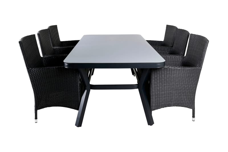 Virya Matgrupp Utomhus 200cm + 6 Malin Karmstolar, Svart/Grå