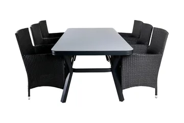 Virya Matgrupp Utomhus 200cm + 6 Malin Karmstolar - Svart/Grå - Utemöbler & utemiljö - Utegrupp - Matgrupp utomhus